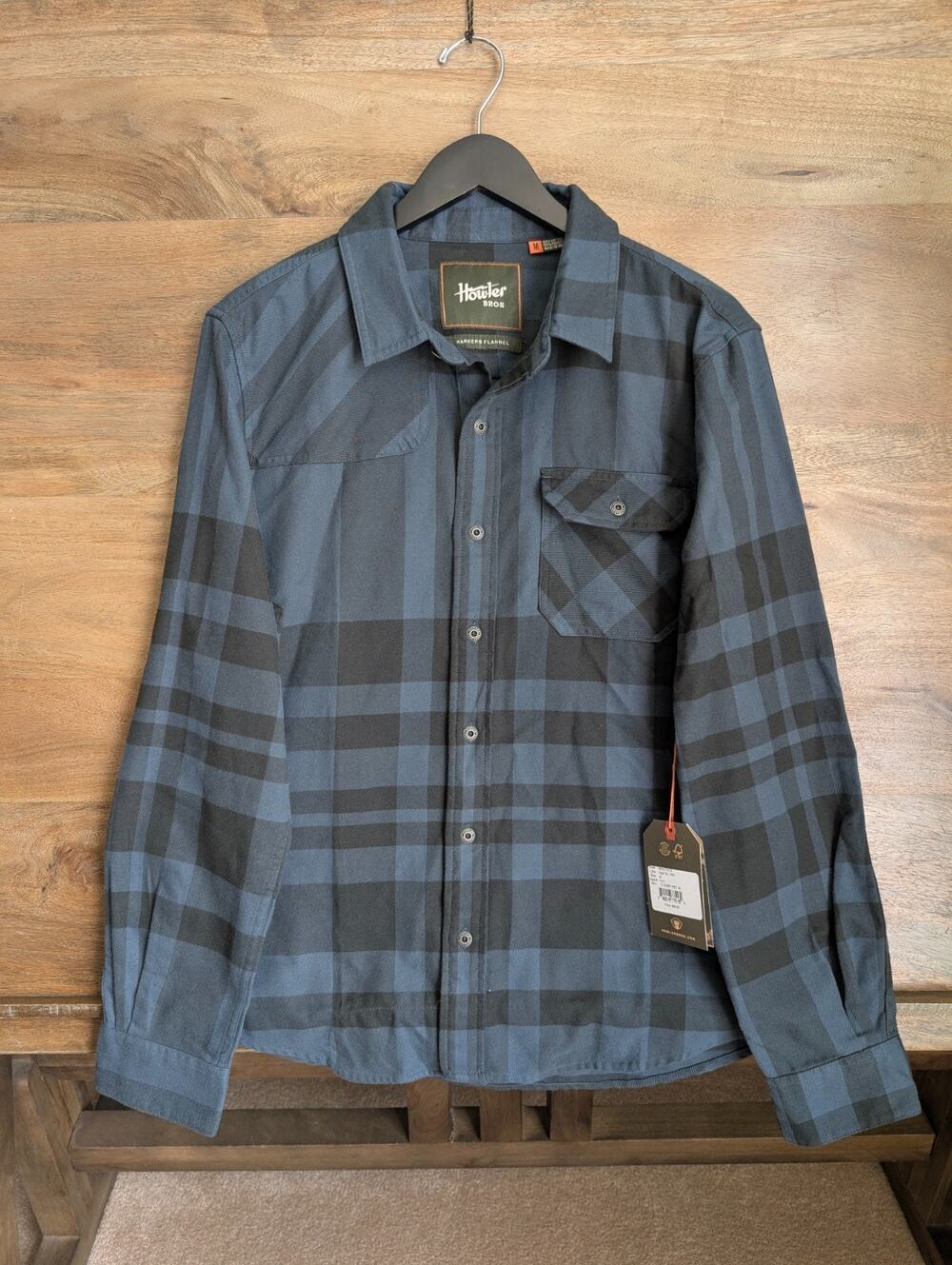 NWT Howler Brothers Harker's Flannel Shirt Men M Navy Black Mega Plaid Button Up
